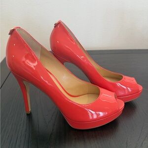 NWT Size-7.5 Michael Kors salmon/orange peep toe heels